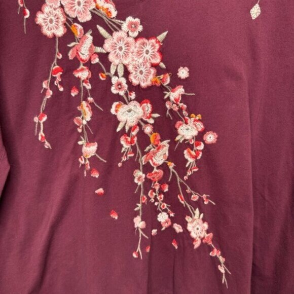 Johnny Was JW Los Angeles Embroidered Vneck Shark Bite Hem Tunic Top - Picture 5 of 12